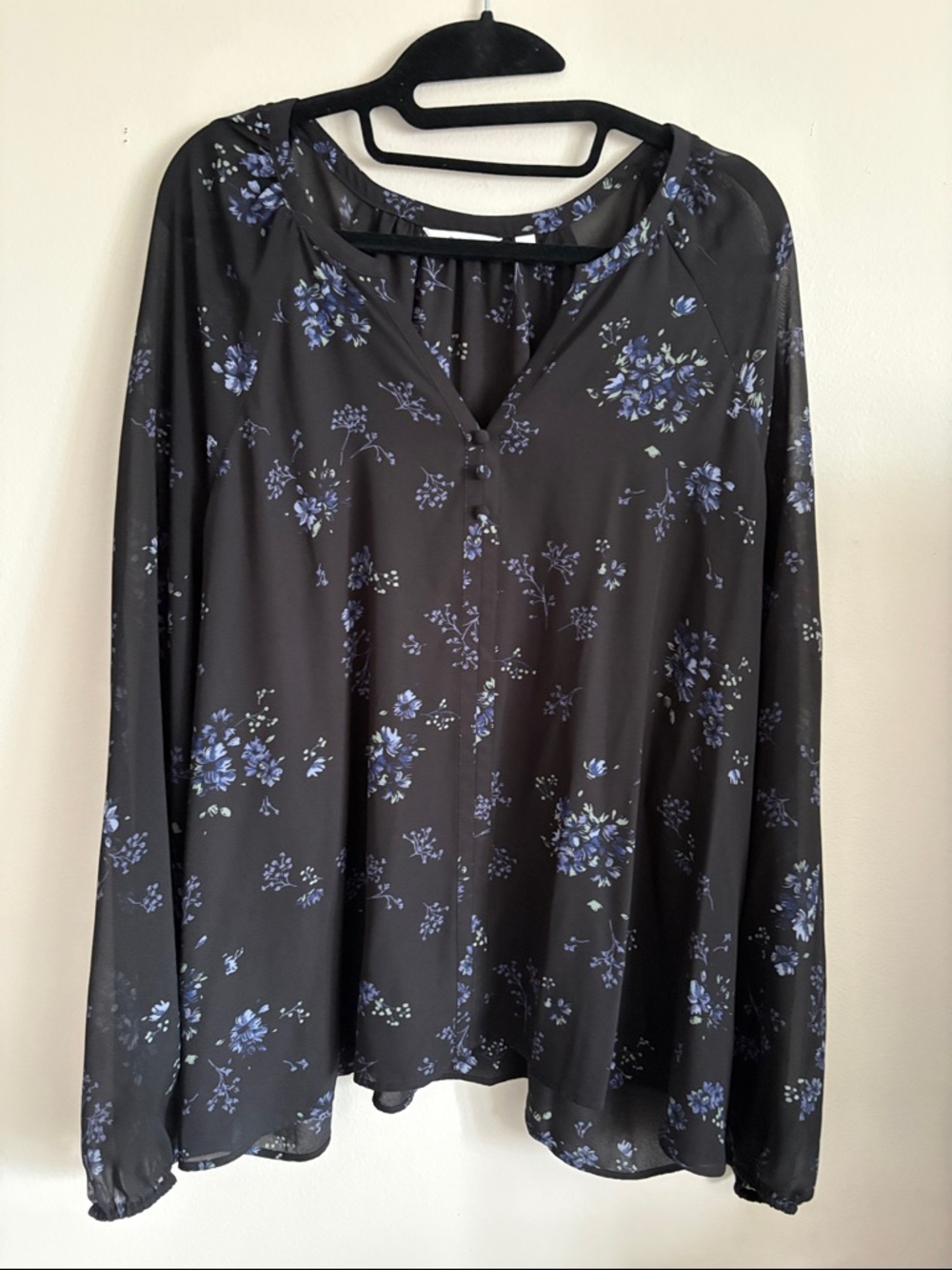 Reitmans Black Blouse with Blue Floral Print